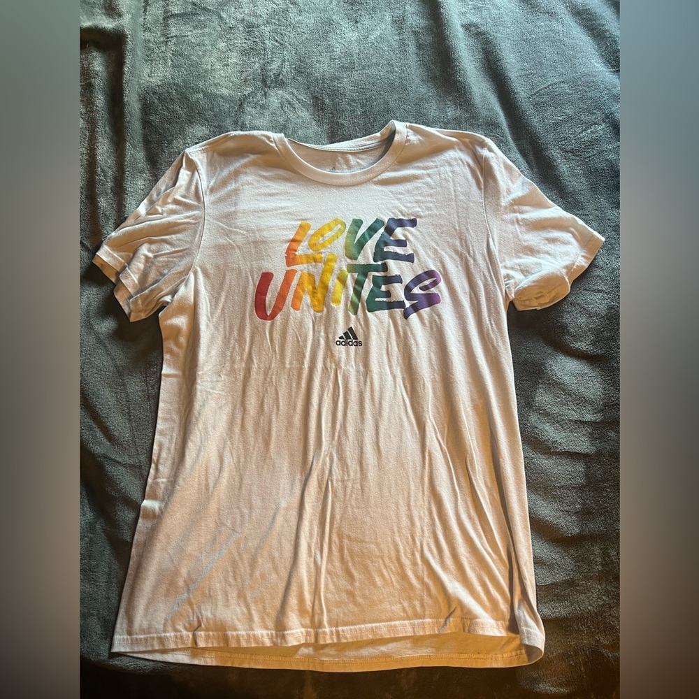White- love unites- Adidas t-shirt